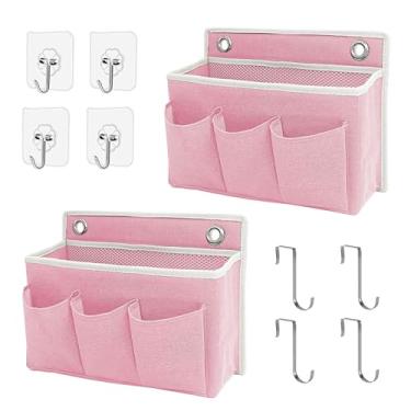 Imagem de Pacote com 2 bolsas organizadoras para pendurar na parede/cestos para pendurar com compartimento grande de malha e 3 bolsos, organizador de pendurar sobre a porta, armazenamento de espaço para quarto