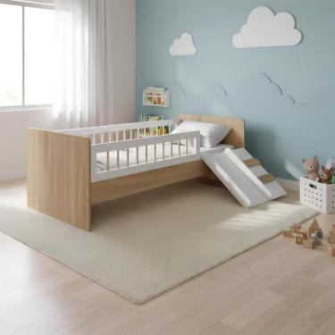 Imagem de Cama com Colchão Montessoriana Infantil Solteiro Escorrega - Aveiro Oak Branco