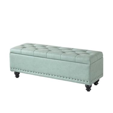 Imagem de Banco de armazenamento moderno, banco otomano de armazenamento, otomano moderno com botões tufados para quarto, sala de estar, fim da cama, corredor – descanso de pé grande otomano com dobradiças de