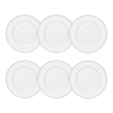 Imagem de Cj 6 Sousplats de Cristal Pearl Bolinha Transparente 32cm Wolff