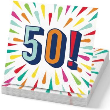Imagem de Guardanapos de almoço com explosão de aniversário de 50 anos – 16 Pc. Guardanapos de papel descartáveis coloridos (16,5 cm) – Utensílios de mesa festivos para festas de 50 anos, buffets e celebrações