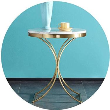 Imagem de Mesas de extremidade, mesa de jantar redonda de café e cozinha, mesa de chá de ferro de lazer moderna, mesa lateral de sofá decorativa para mesa de sala de estar em casa (cor: branco) (branco)