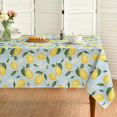 Imagem de Horaldaily Toalha de mesa quadrada de verão 152 x 152 cm, capa de mesa sazonal lavável limão jasmim azul amarelo para decoração de festa e piquenique e jantar