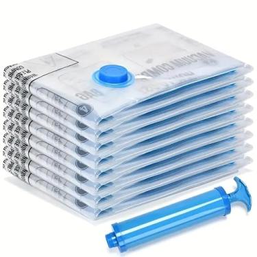 Imagem de Kit de Sacos a Vácuo para Organização de Roupas - 5/10 Unidades (60x40cm & 60x80cm) + Bomba Manual, Ideal para Mala de Viagem e Guarda-Roupa, Economiza Espaço (10 Pcs,60×80cm)