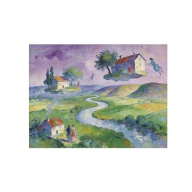 Imagem de Impressão em tela de arte de parede surrealismo - Casa rio - Pintura de paisagem - Imagens para sala de estar 40 x 50 cm 16 x 20 pol sem moldura