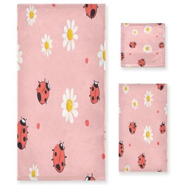 Imagem de xigua Conjunto de toalhas de banheiro fofas joaninhas absorventes macias 3 peças toalha de banho toalha de mão toalhas decorativas para banheiro, academia, hotel, praia, piscina