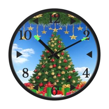 Imagem de STAYTOP Lindo relógio de parede LED de árvore de Natal para quarto com brilho noturno, relógios de parede com iluminação silenciosa de 30 cm para decoração de sala de estar, controle de som, relógio