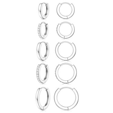 Imagem de Jstyle Brincos pequenos de argola de ouro para mulheres, hipoalergênicos, brincos de prata esterlina para orelhas sensíveis, não manchados, banhados a ouro 14K, conjunto de pilhas de brincos de