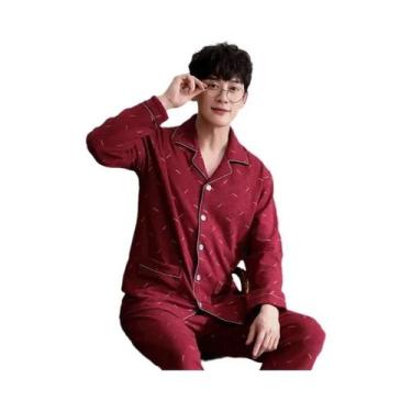 Imagem de Pijamas De Algodão De Manga Longa Para Homens Em Tamanhos Grandes, Con