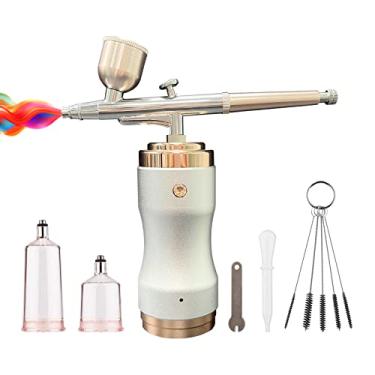 Imagem de Kit de Airbrush Portátil com Compressor Caneta Sem Fio Mão Ação Dupla Pressão Ajustável em 3 Níveis Bateria Integrada para Pintura Modelos Colorir Art