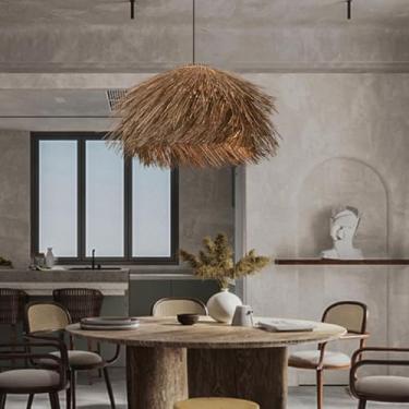 Imagem de Luminária pendente ajustável de bambu de 150 cm, lustre redondo de rattan para ilha de cozinha, sala de jantar, quarto, soquete para lâmpada E27, luminária de teto rústica vintage estilo faz