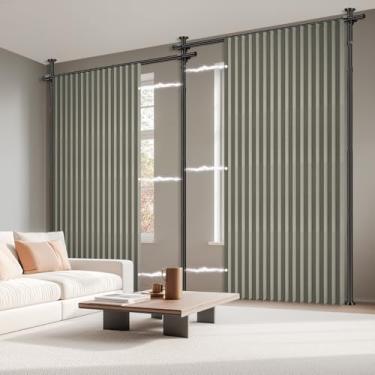 Imagem de AJAZZ Cortinas 100% blackout, cinza, L 250 x C 213 cm, 2 painéis + hastes de cortina sem perfuração (H) 103-120 × (L) 89-508 cm, divisória de quarto para cortina de quarto/escritório