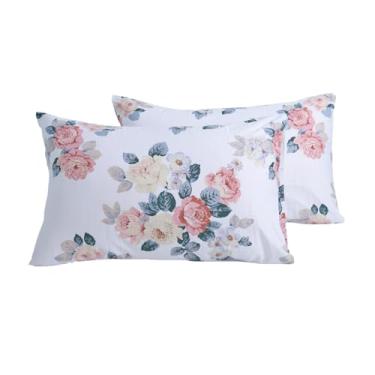 Imagem de WBYCOTBED Conjunto de 2 fronhas Queen com estampa branca de algodão puro com fecho de envelope 50 x 76 cm