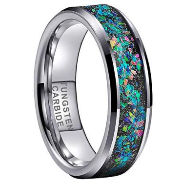 Imagem de TUTISS Anéis de tungstênio prateado/preto de 6 mm, 8 mm, para homens e mulheres, casal, galáxia, opala genuína, embutida, joias modernas, noivado, alianças de casamento, chanfradas, polidas,