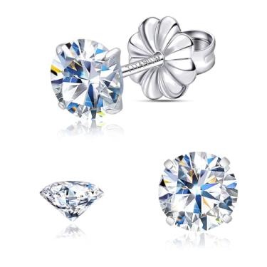 Imagem de Brincos de moissanite, brincos de titânio hipoalergênicos em ouro branco 18 quilates corte redondo cor D VVS1 Claridade Criada em Laboratório Moissanite Joia para mulheres e homens, 0,6CT-3,0CT