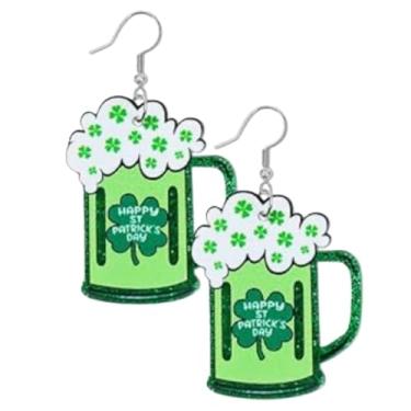 Imagem de LaBling Brincos femininos de Dia de São Patrício | Brincos pendentes de acrílico trevo irlandês | Brincos divertidos com chapéu de trevo - 016