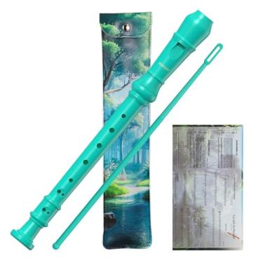 Imagem de Instrumento de gravador soprano para crianças, flauta alemã com 8 furos para iniciantes com haste de limpeza, embalagem de couro e tabela de dedos, ideal para aulas escolares e prática em casa (verde)