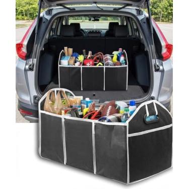 Imagem de Organizador de porta-malas de carro, organizador de armazenamento dobrável com 3 compartimentos, caixa de armazenamento para automóvel, bolsa portátil à prova d'água para porta-malas, acessórios de