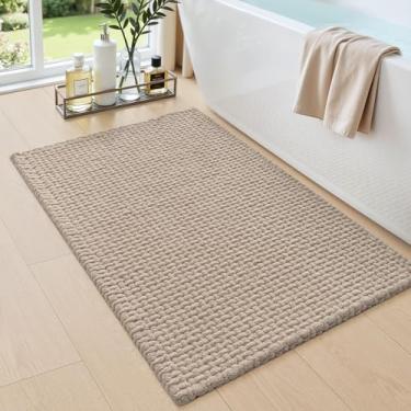 Imagem de DEXI Tapetes de banheiro 50 x 81 cm, tapete de banho lavável antiderrapante, tapete de chenille absorvente com suporte de borracha, tapete grosso ultra macio para banheira e chuveiro, bege escuro