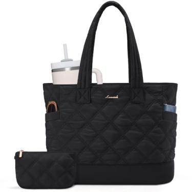 Imagem de LOVEVOOK Sacola feminina, bolsa de trabalho acolchoada com zíper para viagem, uso diário, bolsa de ombro de enfermeira, Preto, 15.6 Inch