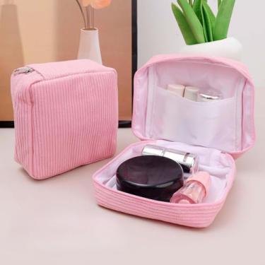 Imagem de Mini bolsa de armazenamento de cosméticos de veludo cotelê portátil para viagem, bolsa com zíper, ferramentas de maquiagem, joias, organizador de itens pequenos, rosa, Casual