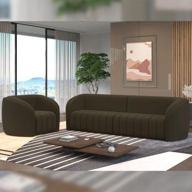 Imagem de Conjunto Sala de Estar Sofá 292cm 4 Lugares e Poltrona Adam Veludo Marrom G45 - Gran Belo
