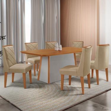 Imagem de Mesa De Jantar Diane 180cm Tampo Mdf Lam 6 Cadeiras Isadora Moderna Turim 07 Naturale Off White
