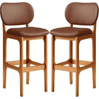 Imagem de Kit 02 Banquetas Alta Para Cozinha Madeira Fixa Betta L02 Imbuia Couríssimo Marrom - Lyam Decor