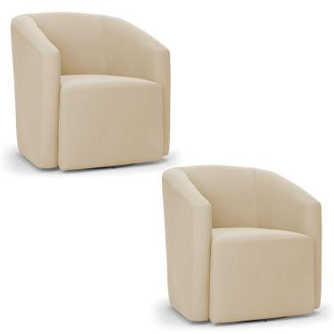 Imagem de Kit 2 Poltronas Stella Max Suede Base Giratória - D'rossi Cor Bege