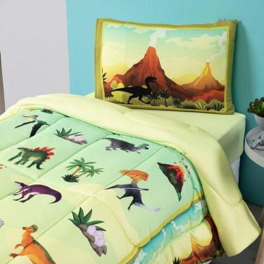 Imagem de Kit Edredom + Lençol Plush Fofinho Infantil Dupla Face Dream 3 Peças Solteiro - Dinossauro