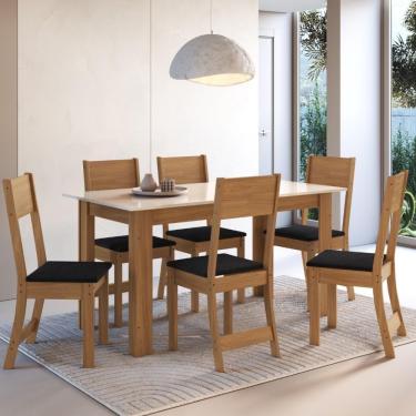 Imagem de Conjunto Sala De Jantar Fidelitá Veneza Com 6 Cadeiras Freijó/off-white Assento Preto