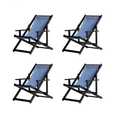 Imagem de Kit 4 Espreguiçadeiras Dobrável Black Cb-azul