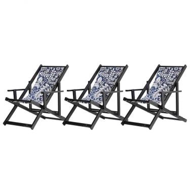 Imagem de Kit 3 Espreguiçadeiras Dobrável Black Cb-folhas Brancas