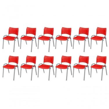 Imagem de Cadeira Iso Base Cinza, Igreja, Escola, Escritório - Vermelho Kit 12 Peças