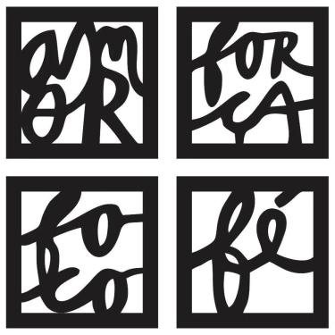 Imagem de Quadro Vazado Amor Força Foco Fé Preto Em Mdf 3mm