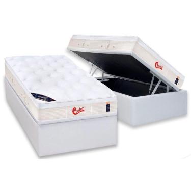 Imagem de Cama Box Baú Solteiro: Colchão Molas Pocket Ensacadas Castor Gold Star Vitagel + Base Crc Courano White (88x188)