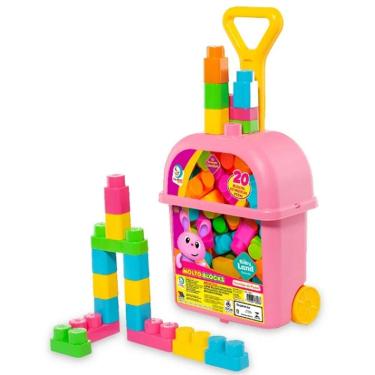 Imagem de Blocos de Montar BABY LAND Carrinho de Puxar Maletinha Rosa 20PÇS Cardoso