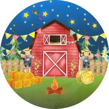 Imagem de Painel de Tecido Sublimado Redondo Festa Junina na Fazendinha Fogueira