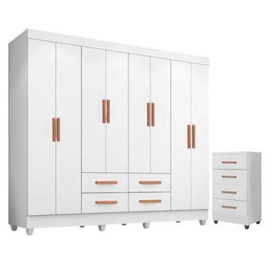 Imagem de Guarda Roupa Casal Porto Com Cômoda Lite 4 Gavetas Branco Brilho - Móv