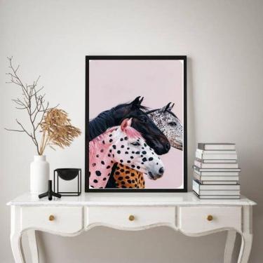 Imagem de Quadro Decorativo Cavalos Coloridos 24X18Cm