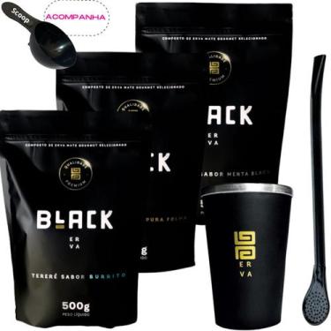 Imagem de Kit 3 Pacotes Black Erva Mate Tereré + Copo de Alumínio Térmico + Bomb