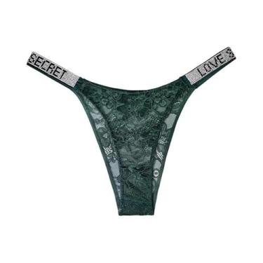 Imagem de Calcinha Transparente Sem Costura Com Letras Em Renda E Strass, Sexy, 