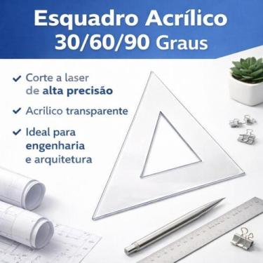 Imagem de Esquadro Acrílico Engenharia 30/60/90 Desenho Técnico 12 Cm - Indústri