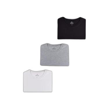 Imagem de Kit Com 3 Camisetas Masculinas Básicas - Branco e Preto e Cinza G