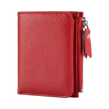 Imagem de Carteira Feminina Fina De Couro Genuíno Com Bloqueio RFID, Porta-Cartõ