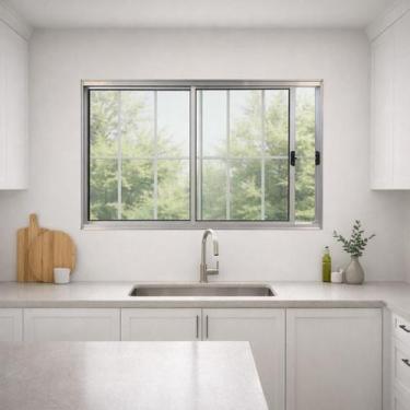 Imagem de Janela de Correr 2 Folhas com Grade de Alumínio Brilhante 100x100 - Br