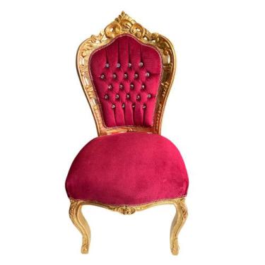 Imagem de Cadeira De Jantar Clássica em Madeira Esculpida a Mão Vermelho com Dou