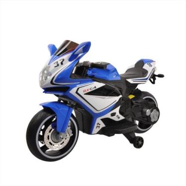Imagem de Moto Azul Criança Rodinha De Suporte Bateria 12V Música Usb - Bang Toy