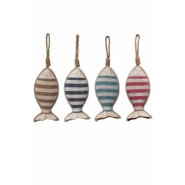 Imagem de Kit 4 Peixes em Madeira Decorativo Praia Marítimo 16,5cm