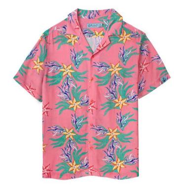 Imagem de Camisa Coral Boho 100% Viscose Masculina Estampa Anemoss, Multicolorid